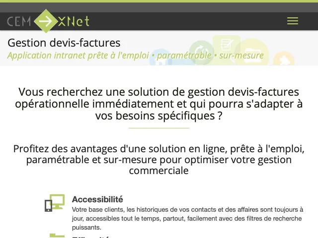 Tarifs Gestion devis-factures CEM XNet Apps Avis logiciel Opérations de l'Entreprise