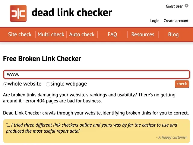 Tarifs Dead Link Checker Avis logiciel de surveillance des liens brisés (broken links)