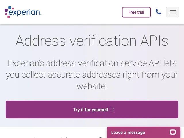 Tarifs Experian Address Verification API Avis API de Vérification d'Adresses