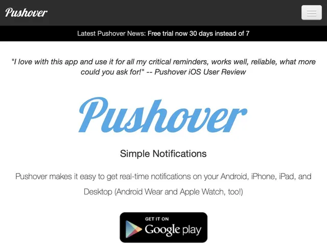 Tarifs Pushover Avis logiciel de notifications push