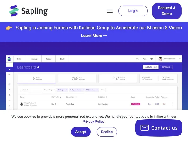 Tarifs Sapling Avis logiciel d'accueil des nouveaux employés