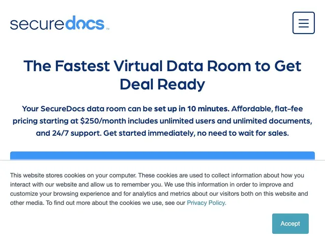 Tarifs SecureDocs Virtual Data Room Avis logiciel Virtual Data Room (VDR - Salle de Données Virtuelles)