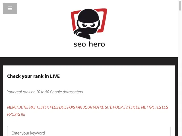 Tarifs Seo Hero Ninja Avis logiciel de suivi du positionnement (ranking - serp)