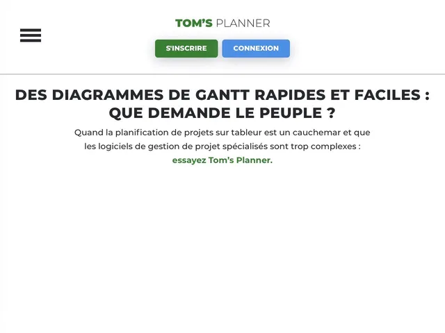 Tarifs Tom's Planner Avis logiciel de diagramme de Gantt