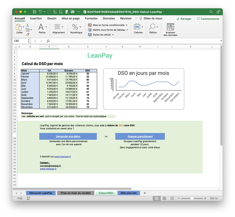 Fichier Excel pour calculer le DSO automatiquement