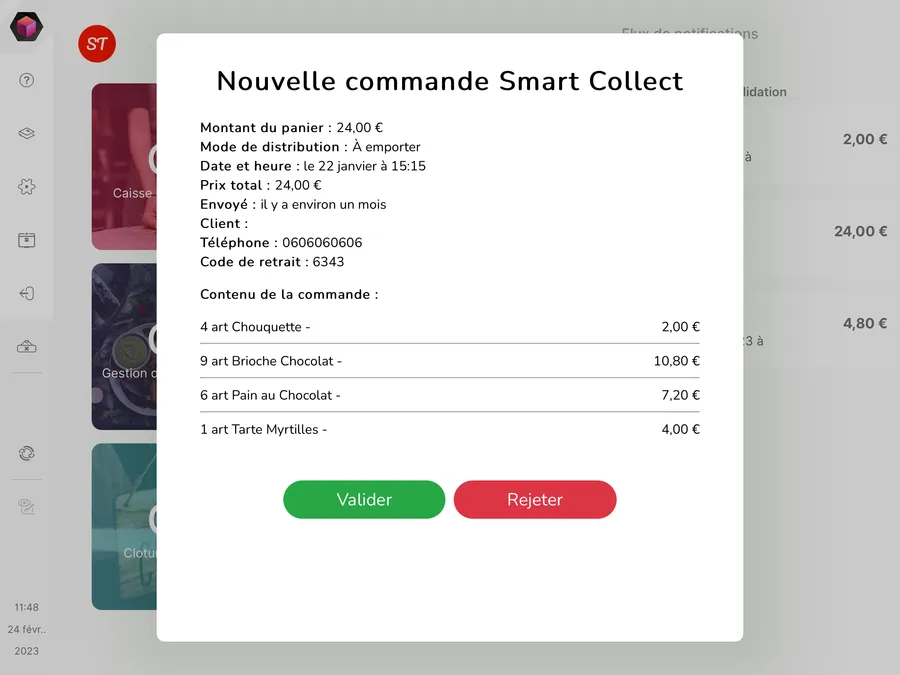 Toporder : interface notification SmartCollect