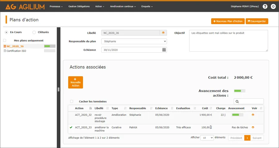 agilium smq fonctionnalites 9 generer plans action