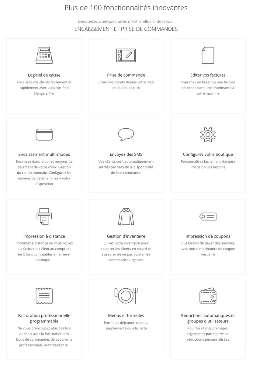 hangers liste fonctionnalites