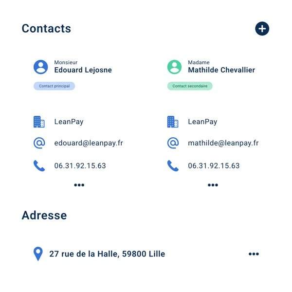 LeanPay : Capture d'écran centralisation contacts LeanPay : Capture d'écran centralisation contacts