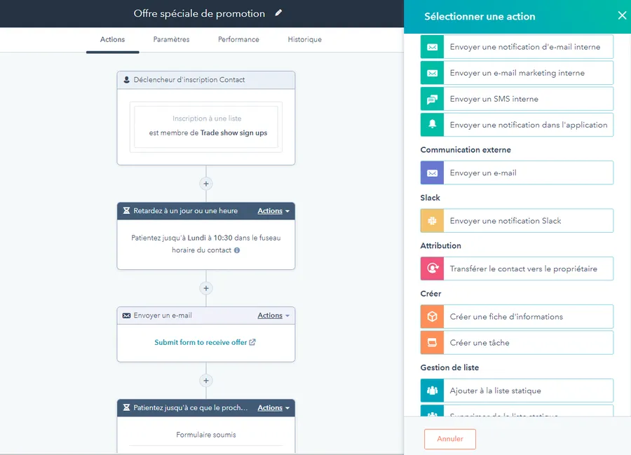 Marketing Hub : capture d'écran : marketing automation