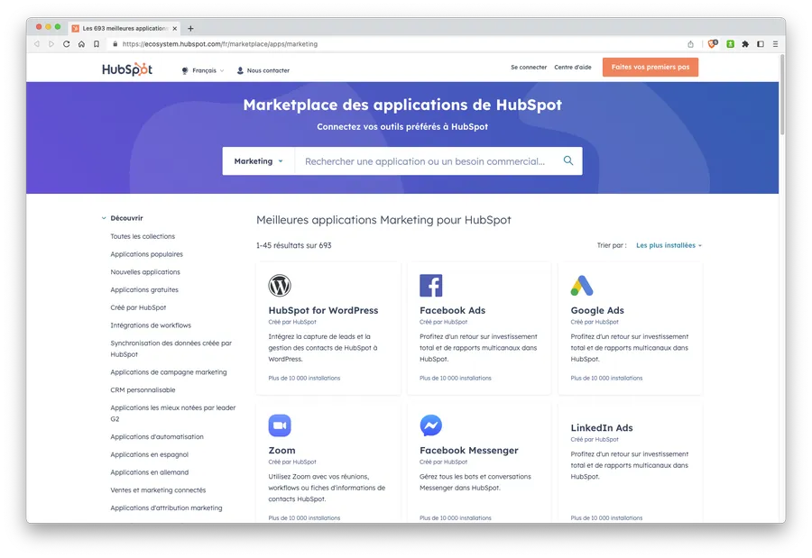 Marketing Hub : la marketplace des intégrations tierces