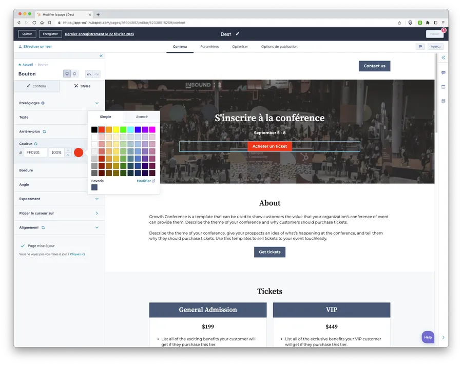 Marketing Hub : fonction - création landing page