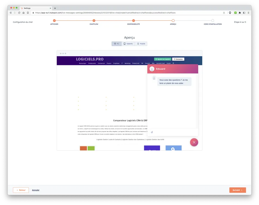 Marketing Hub : fonction - module de chat