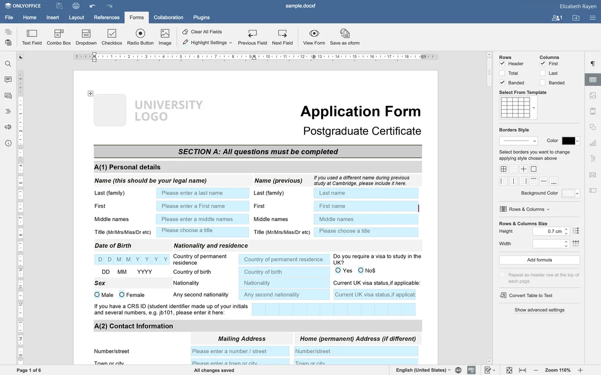 onlyoffice docs online formulaires