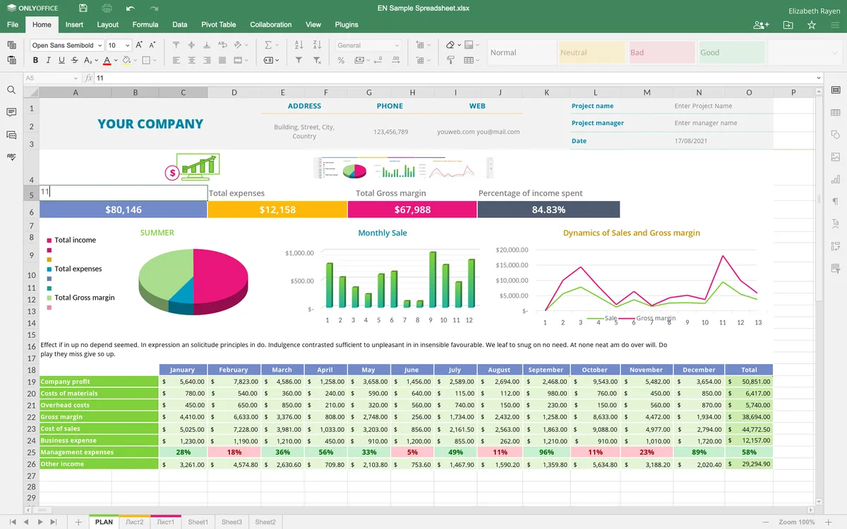 onlyoffice docs online tableur