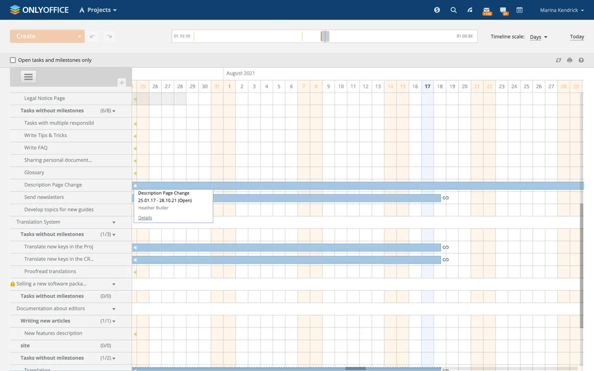onlyoffice workspace gantt