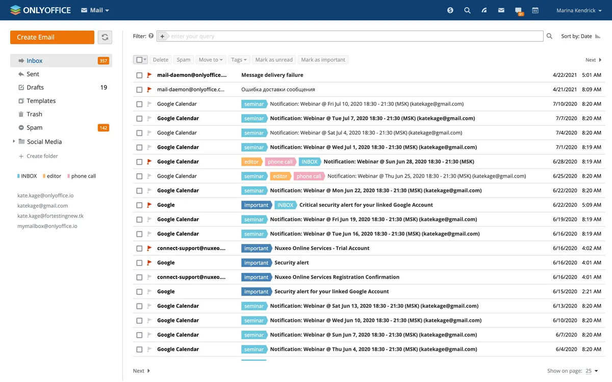 onlyoffice workspace mail