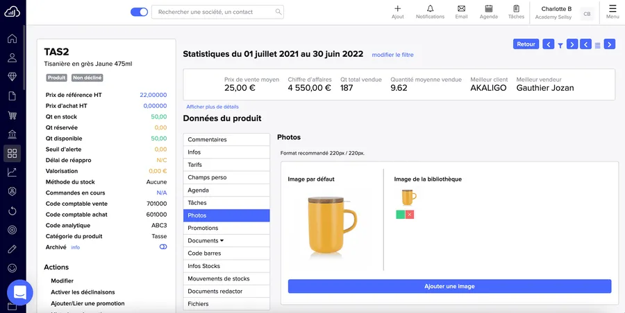 Sellsy : capture d'écran statistiques