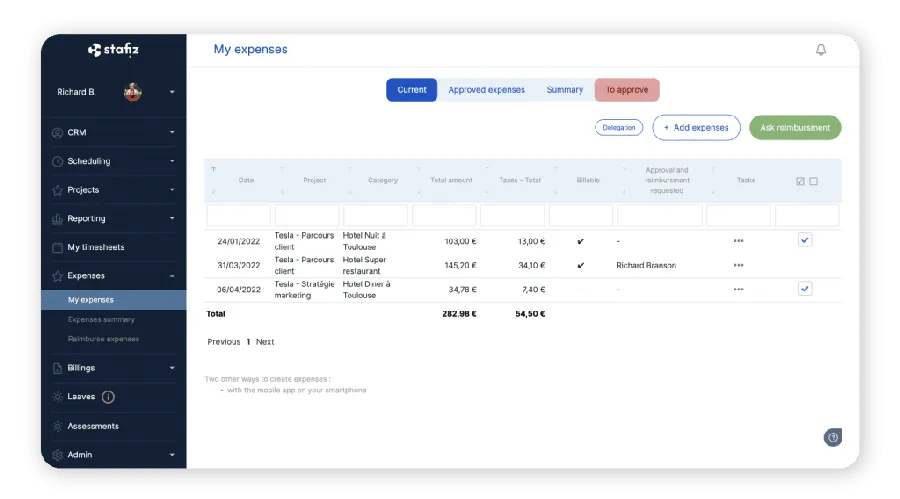Stafiz : interface gestion des frais Stafiz : interface gestion des frais
