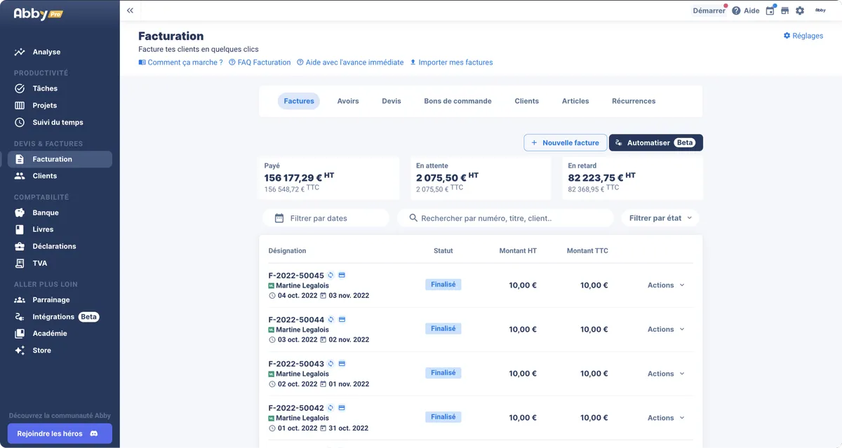 Abby : test de l'interface de ce logiciel de facturation pour entreprise