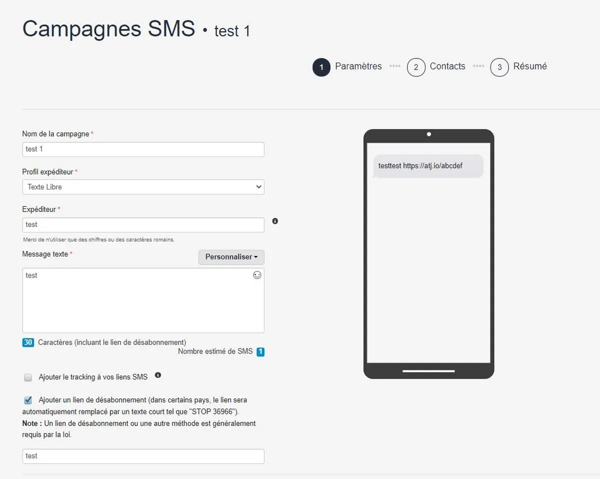 activetrail interface sms 2