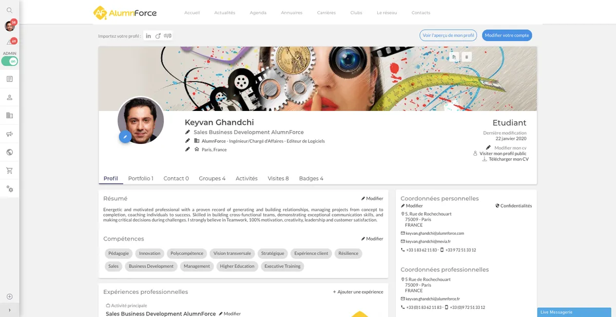AlumnForce : test de l'interface de ce logiciel de gestion des anciens élèves pour entreprise AlumnForce : test de l'interface de ce logiciel de gestion des anciens élèves pour entreprise