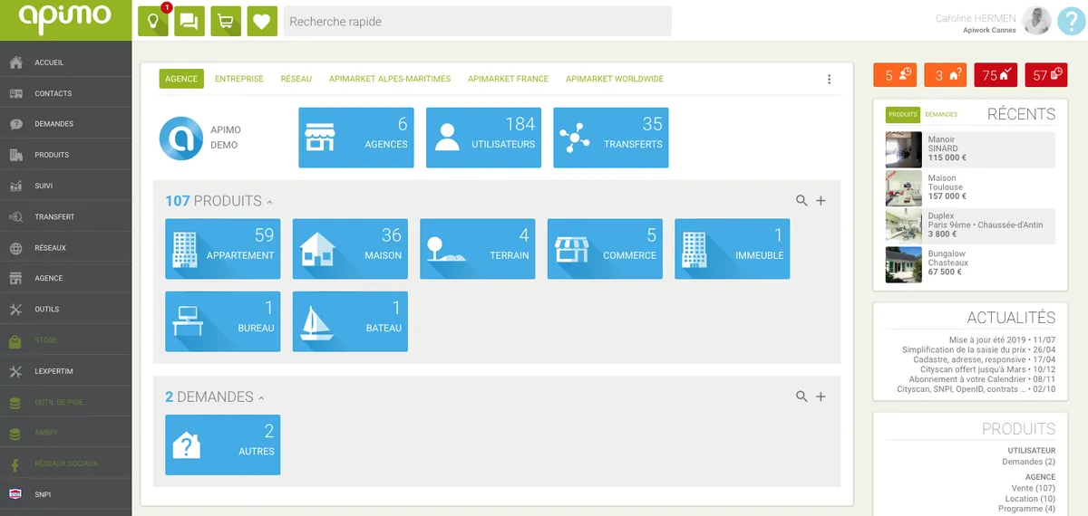 Apimo : test de l'interface de ce logiciel pour l'immobilier pour entreprise