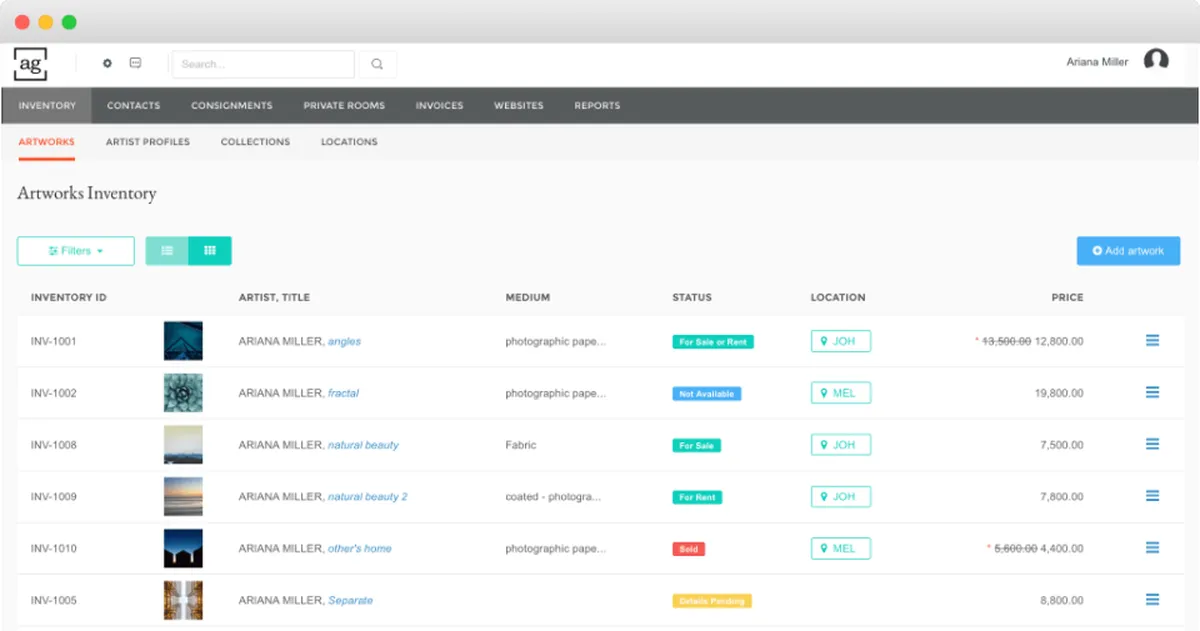 Art Galleria : test de l'interface de ce logiciel pour musée pour entreprise