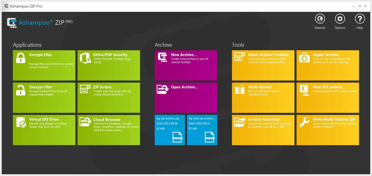 Ashampoo ZIP : test de l'interface de ce logiciel convertisseur de fichiers pour entreprise