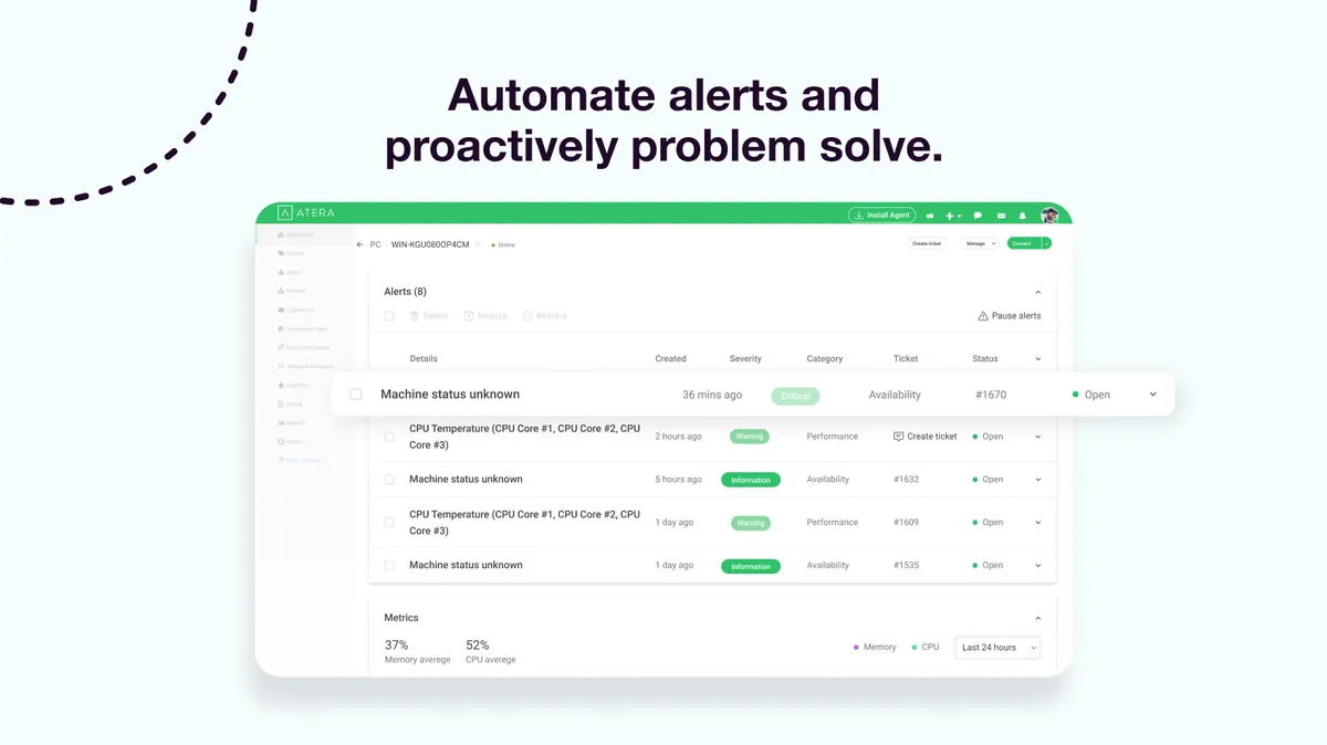 Atera : test de l'interface de ce logiciel RMM pour entreprise
