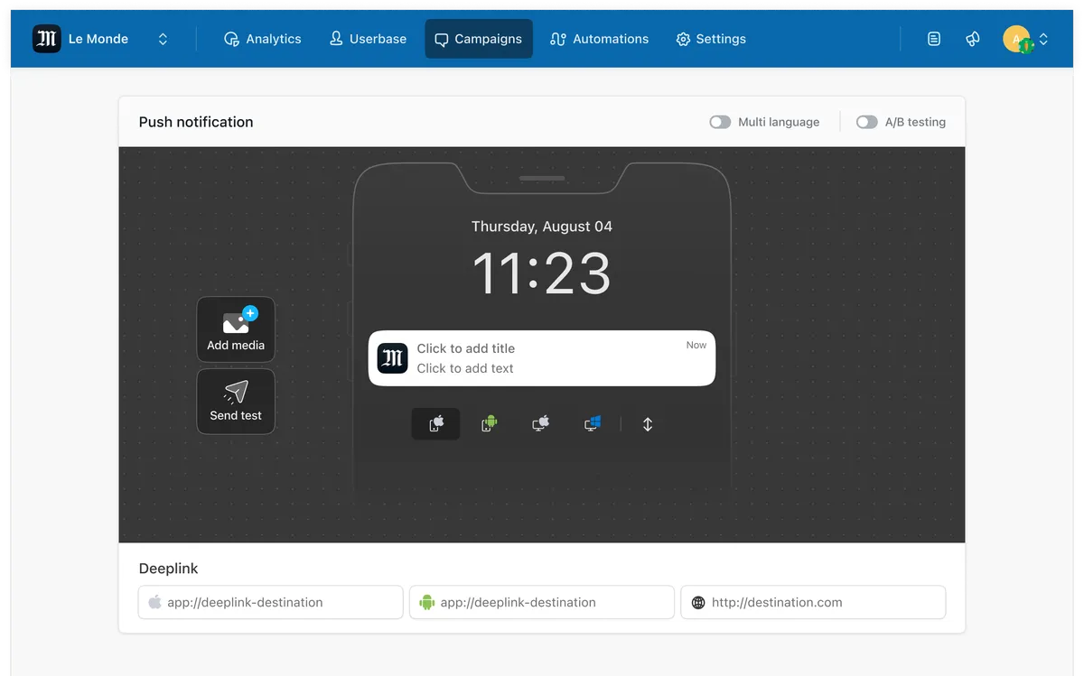 Batch : test de l'interface de ce logiciel de notifications push pour entreprise Batch : test de l'interface de ce logiciel de notifications push pour entreprise