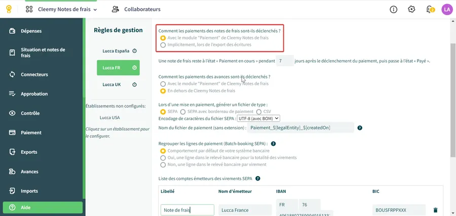 Cleemy Notes de frais : aperçu payer des notes de frais