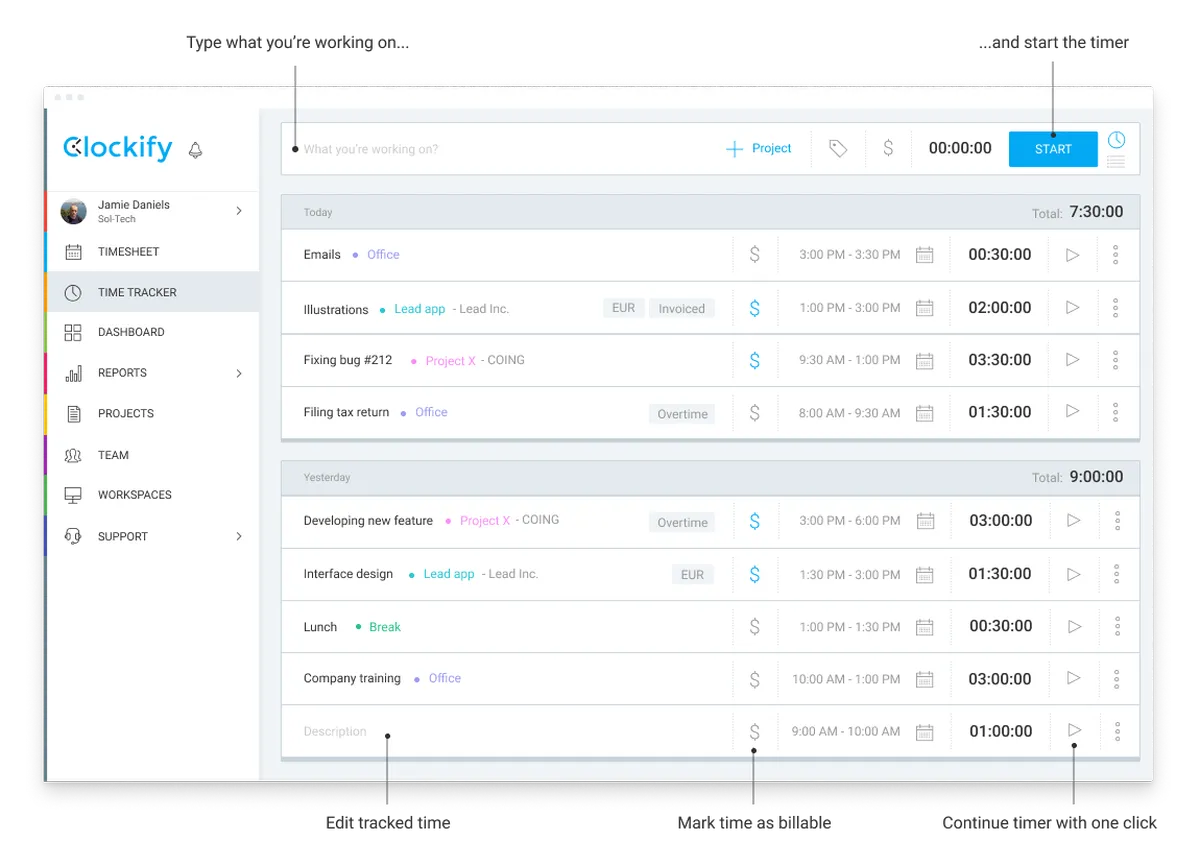 Clockify : test de l'interface de ce logiciel de gestion des temps et activités pour entreprise