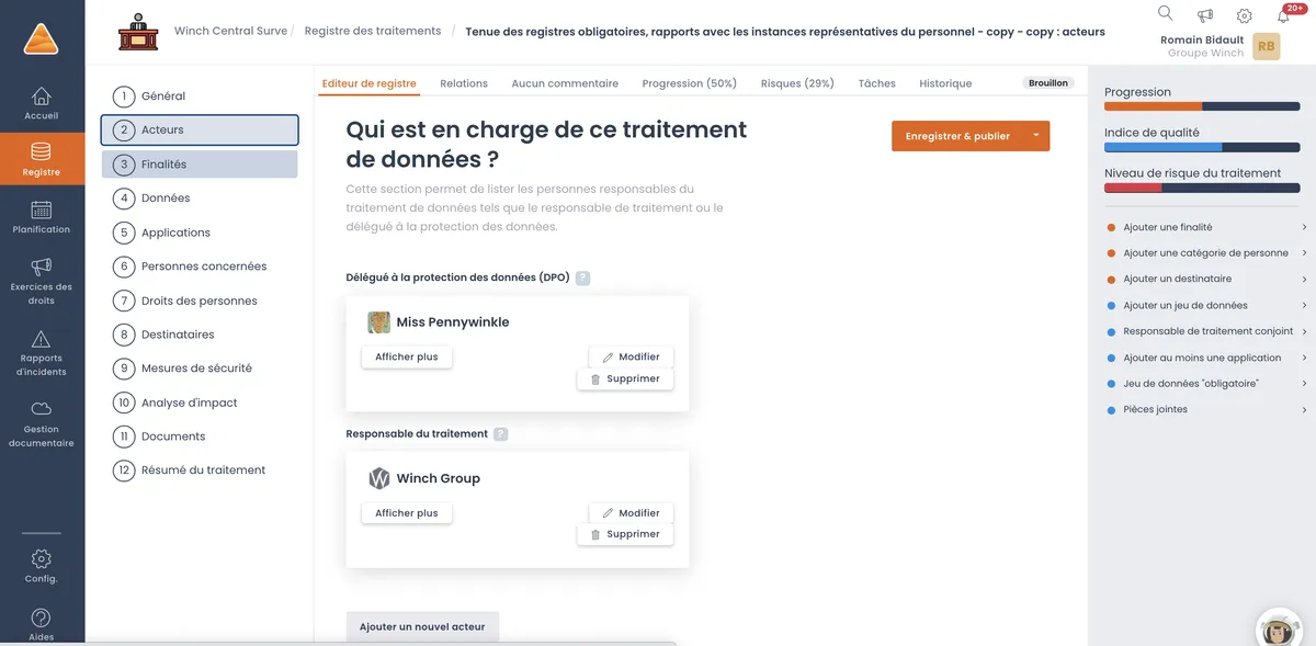 Dastra : test de l'interface de ce logiciel RGPD pour entreprise