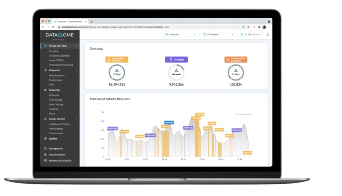 Datadome : test de l'interface de ce logiciel de détection et atténuation des robots pour entreprise Datadome : test de l'interface de ce logiciel de détection et atténuation des robots pour entreprise