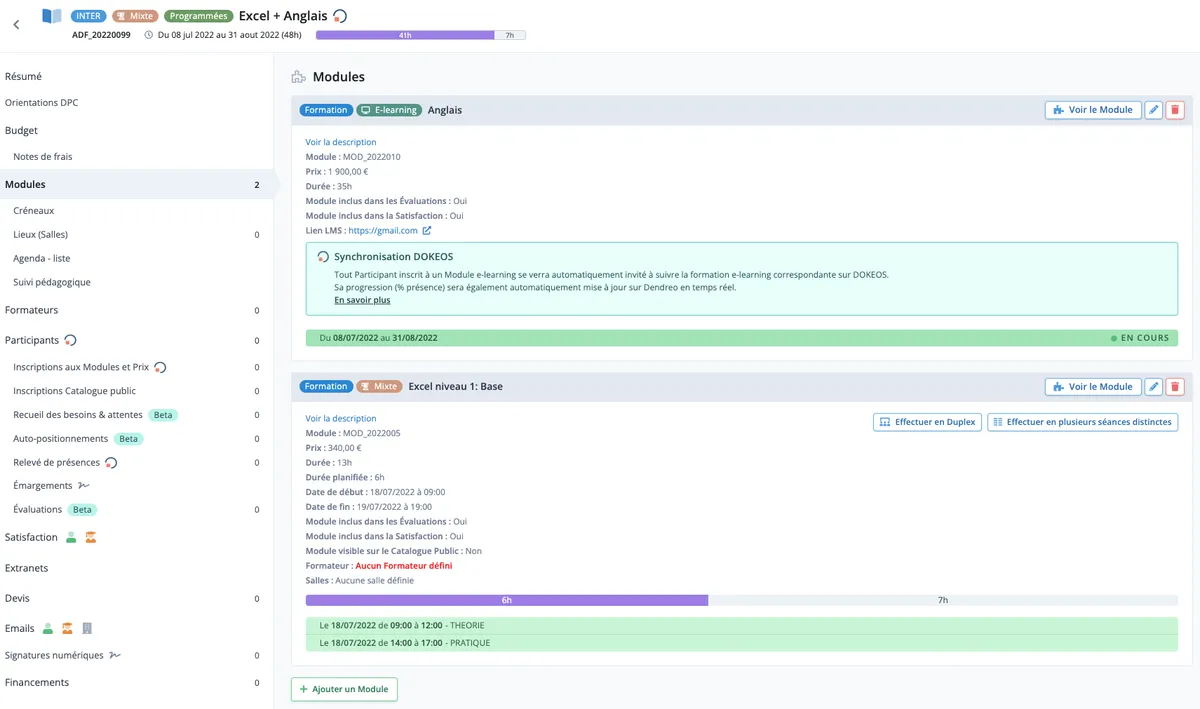 Dendreo : multi modules blended learning Dendreo : multi modules blended learning