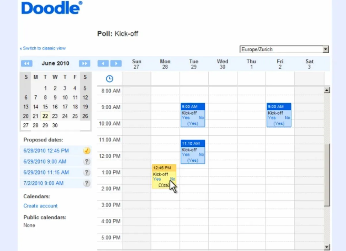 Doodle : test de l'interface de ce logiciel de planning d'équipe pour entreprise