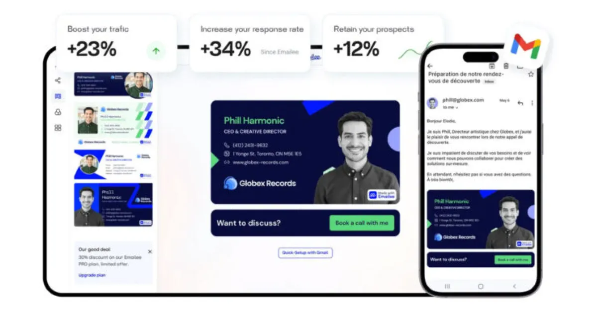 Emailee : test de l'interface de ce logiciel de signature emails / personnalisation des courriels pour entreprise