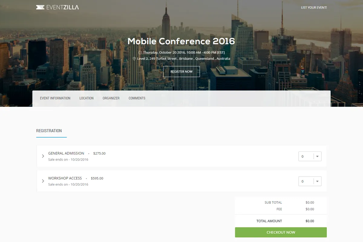 Eventzilla : test de l'interface de ce logiciel de billetterie pour entreprise