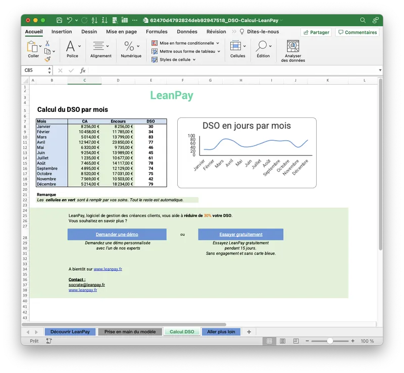 Fichier Excel pour calculer le DSO automatiquement Fichier Excel pour calculer le DSO automatiquement