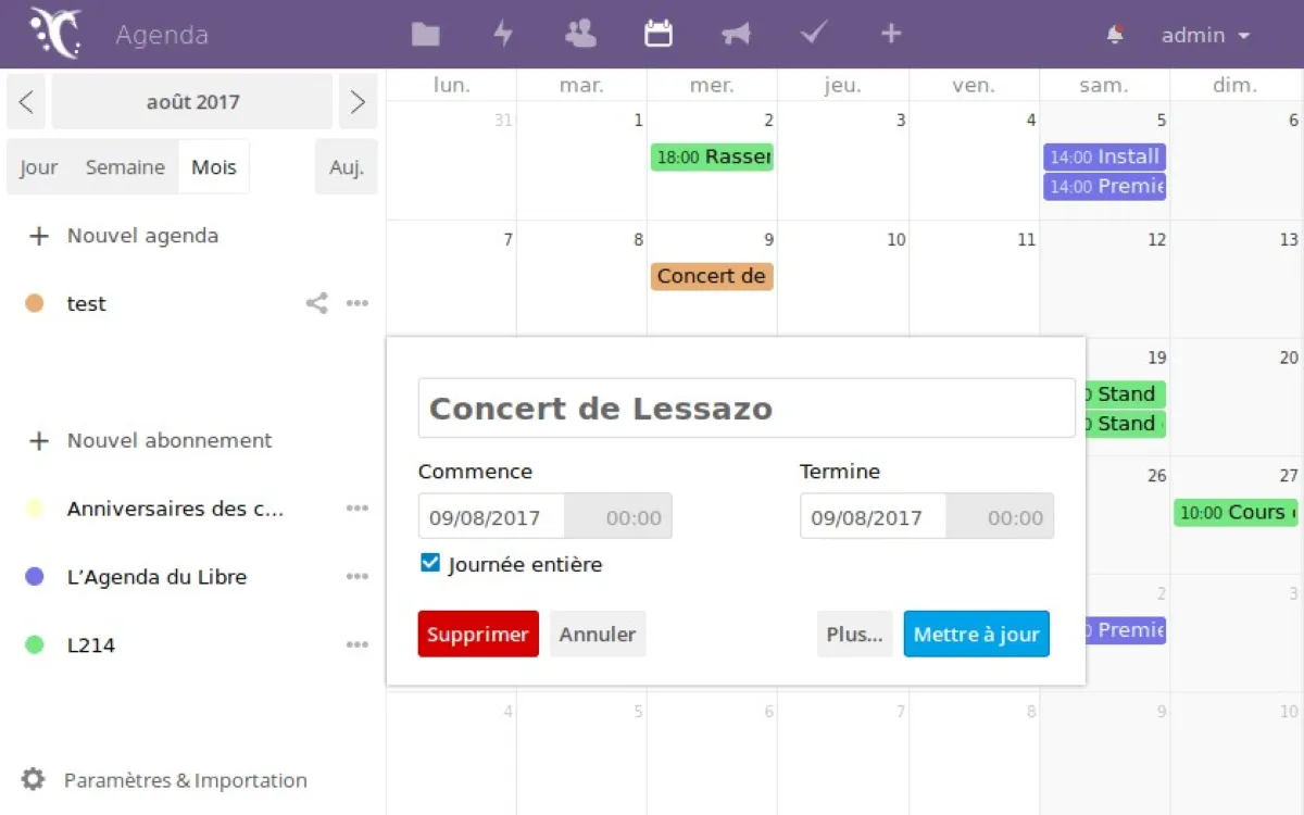 Framagenda : test de l'interface de ce logiciel de calendrier / agenda pour entreprise Framagenda : test de l'interface de ce logiciel de calendrier / agenda pour entreprise