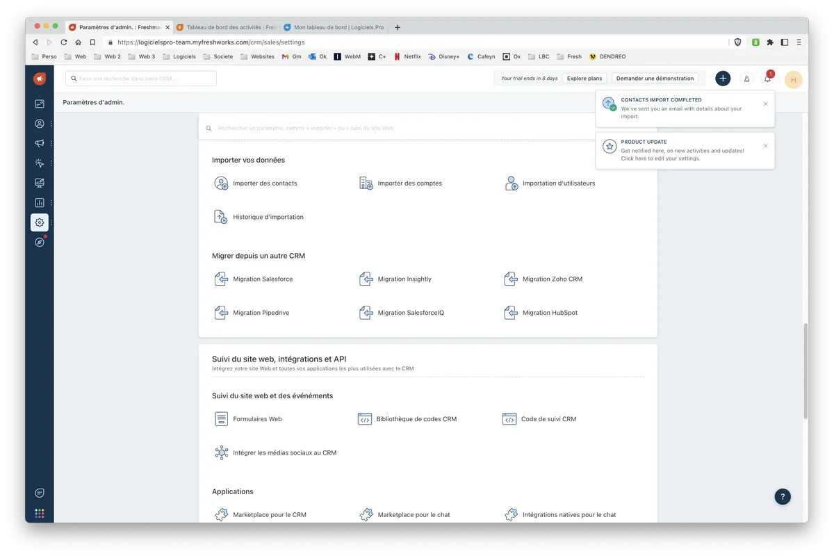 Freshmarketer : panneau de configuration
