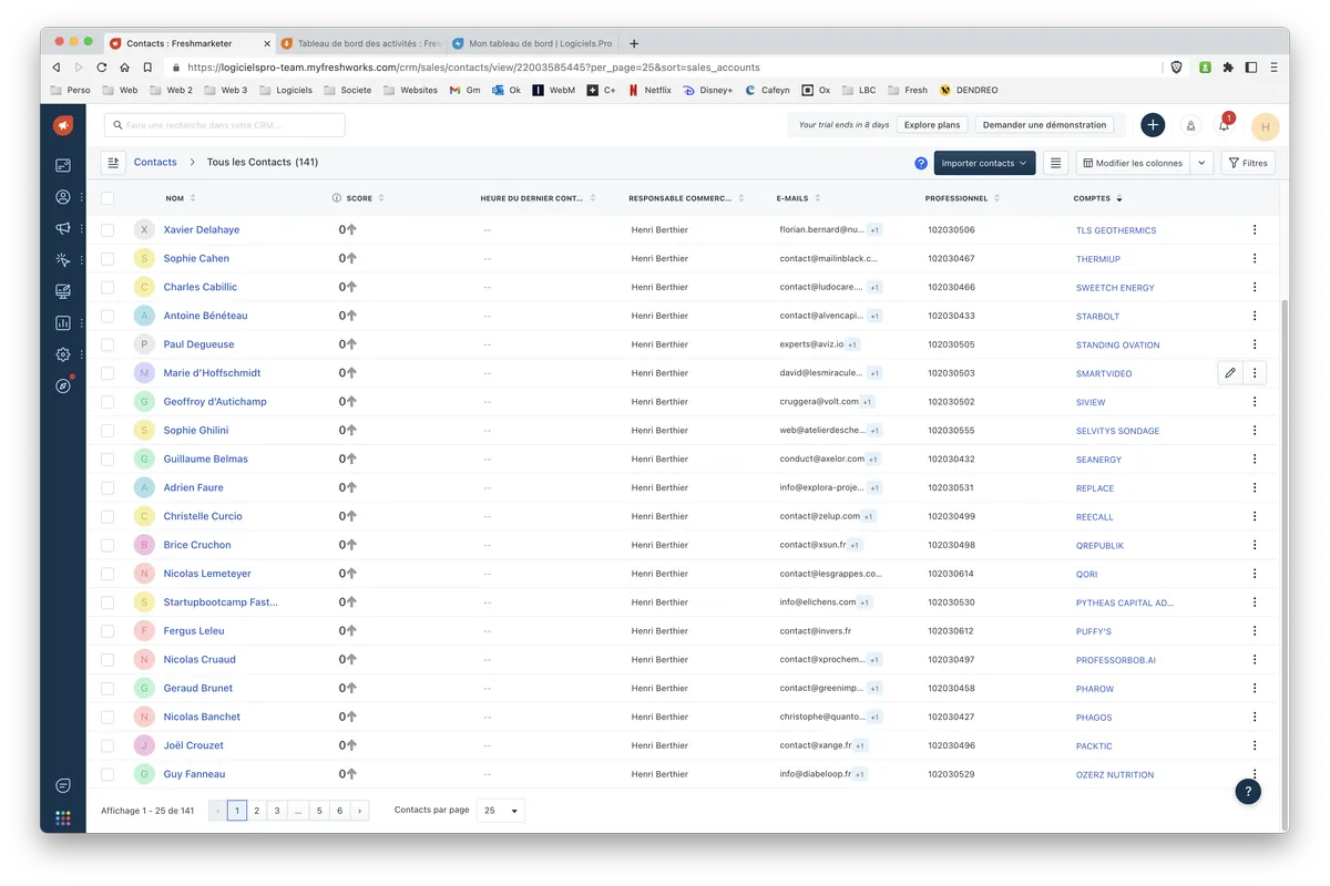 Freshmarketer : fonctionnalité gestion des contacts 1