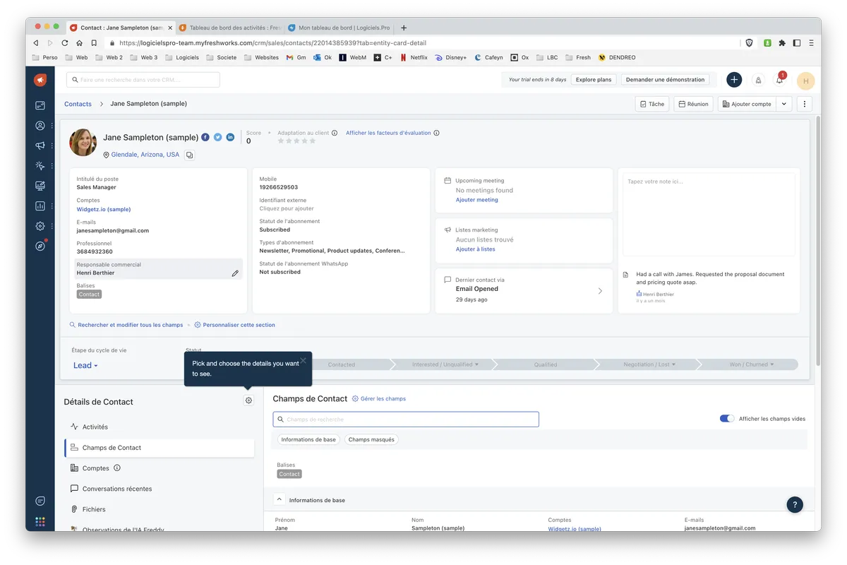 Freshmarketer : fonctionnalité gestion des contacts 2