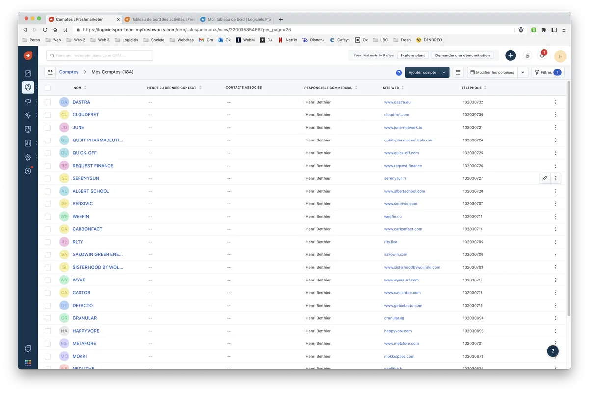 Freshmarketer : fonctionnalité gestion des comptes / entreprises 1