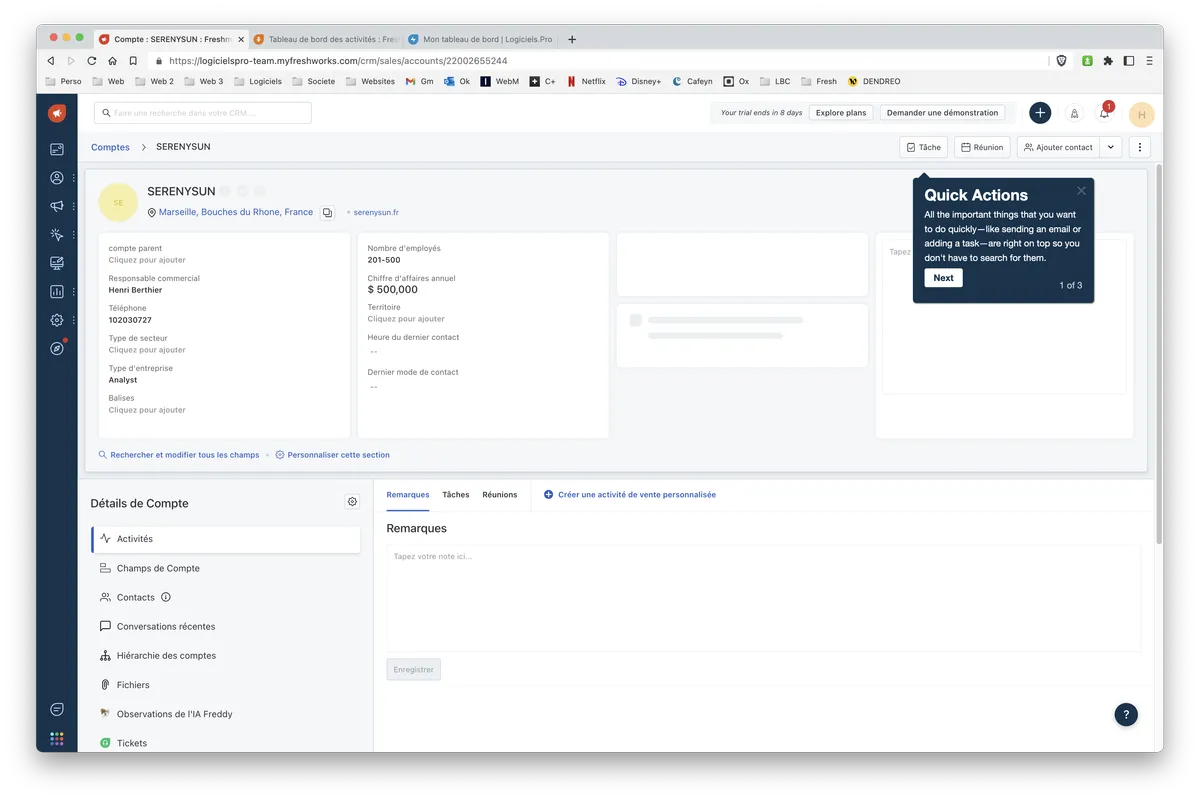 Freshmarketer : fonctionnalité gestion des comptes / entreprises 2