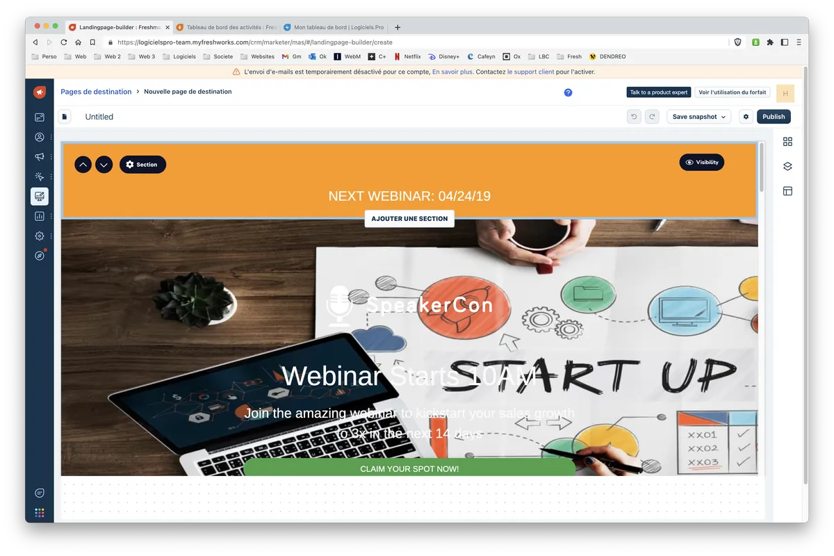 Freshmarketer : fonctionnalité landing page
