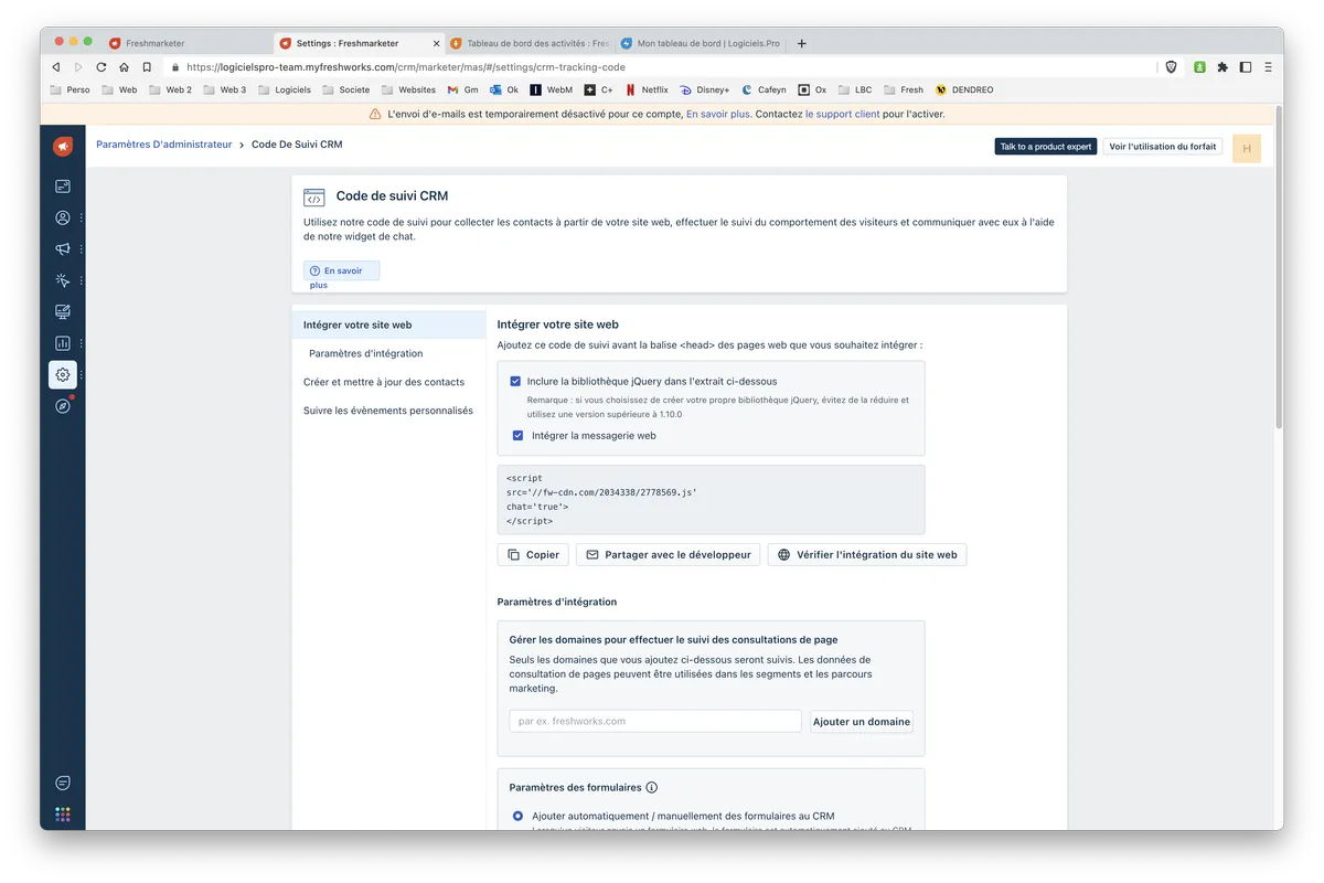 Freshmarketer : fonctionnalité tracking site internet