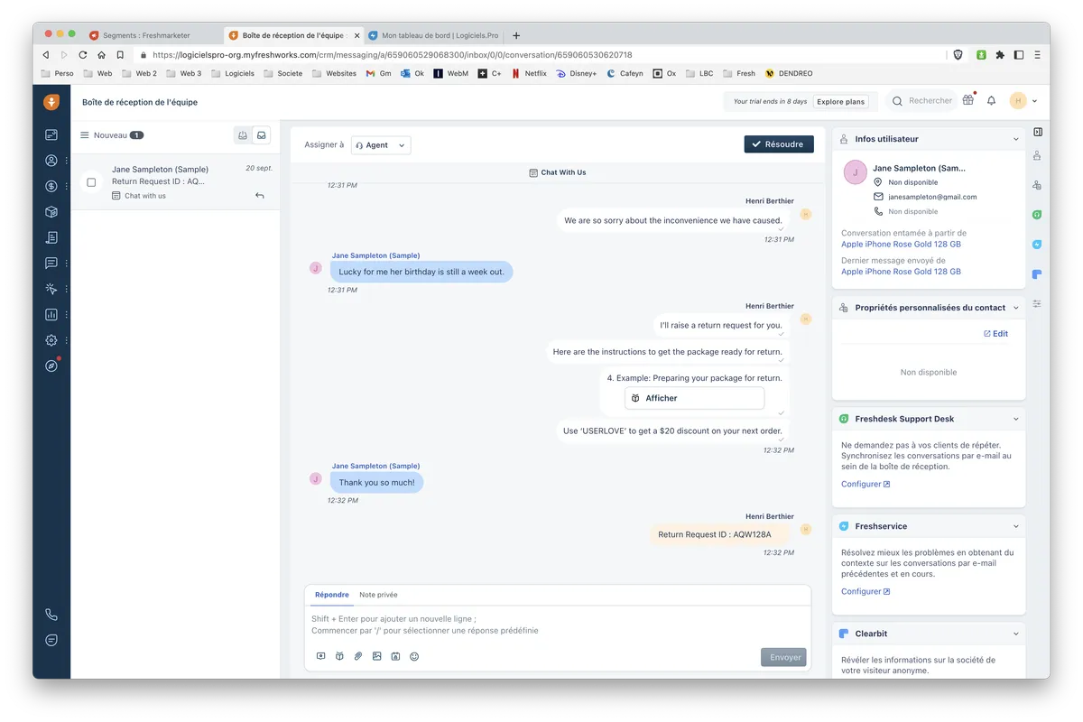 Freshsales : fonctionnalité chat Freshsales : fonctionnalité chat