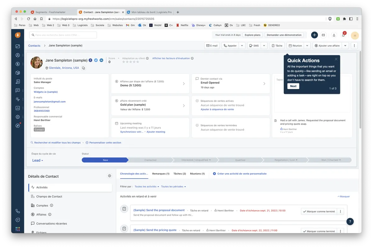 Freshsales : fonctionnalité gestion des contacts 2 Freshsales : fonctionnalité gestion des contacts 2
